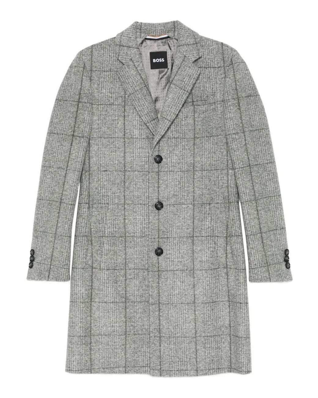 Boss Gray Plain-Check Coat for men