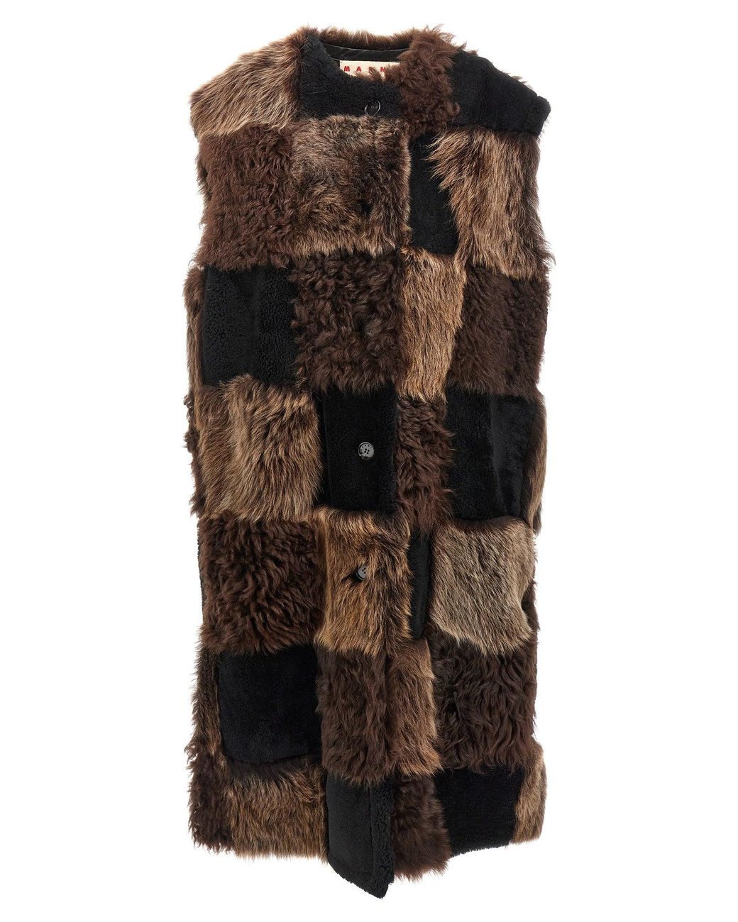 Marni Brown Long Shearling Vest