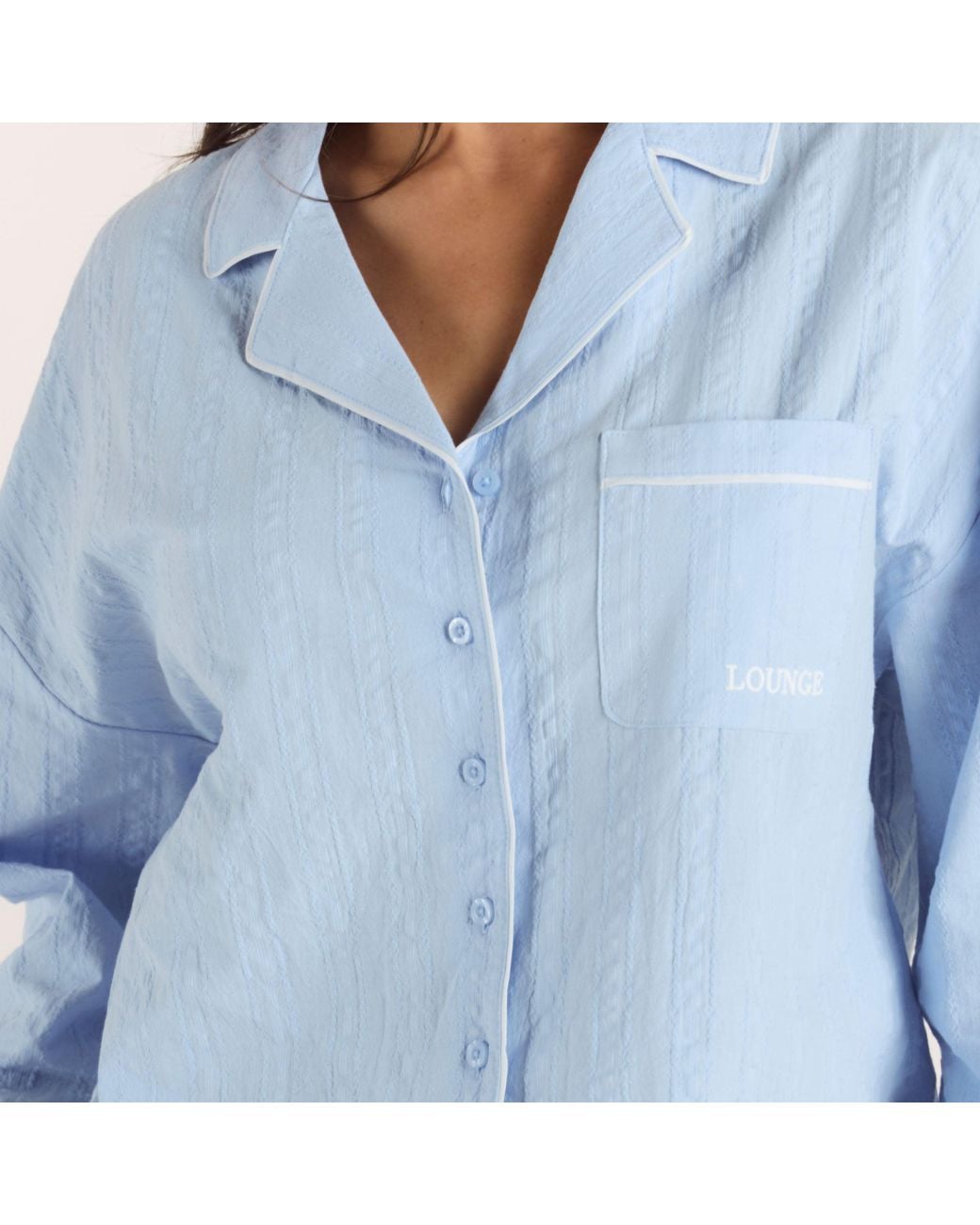 Lounge Blue Textured Cotton Pyjama Shirt
