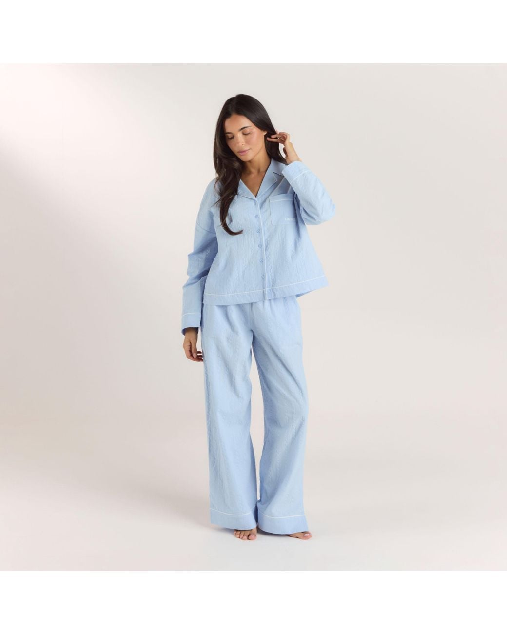 Lounge Blue Textured Cotton Pyjama Shirt