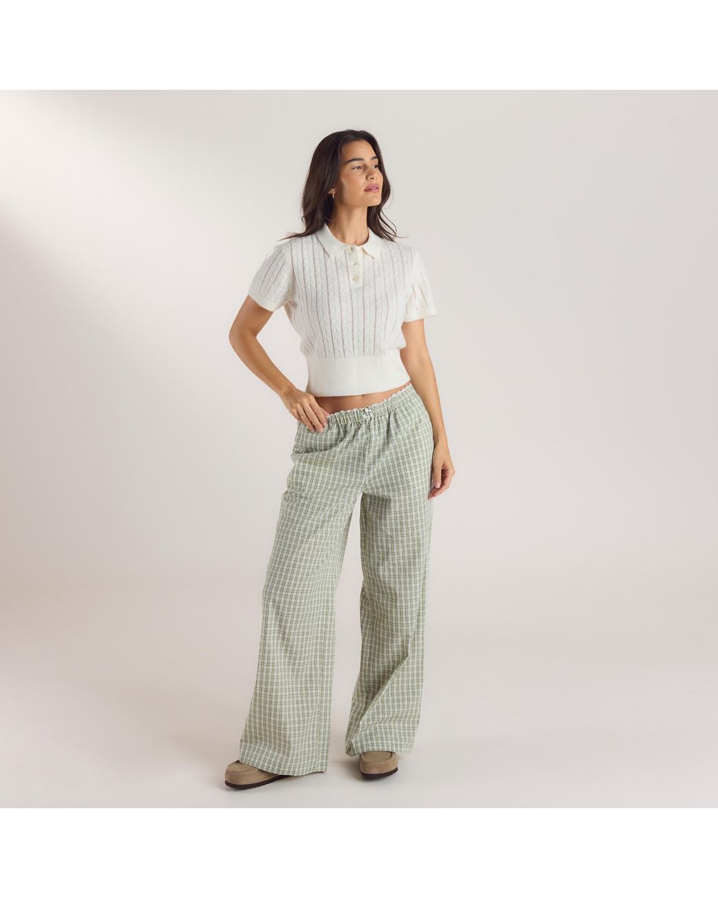 Lounge Sheer Gebreide Polo Top in het Gray