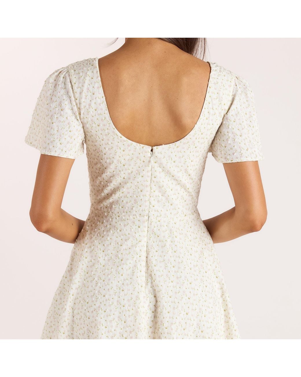 Lounge Natural Short-Sleeve Lace Mini Dress