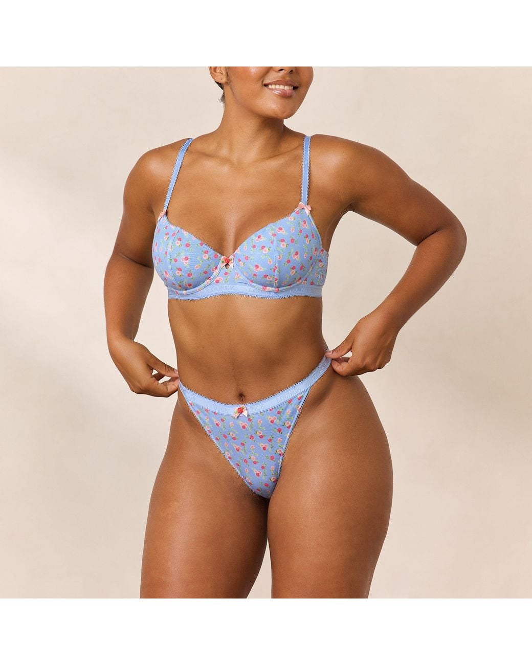 Lounge Blue Rosebud Ribbed Balcony Bra