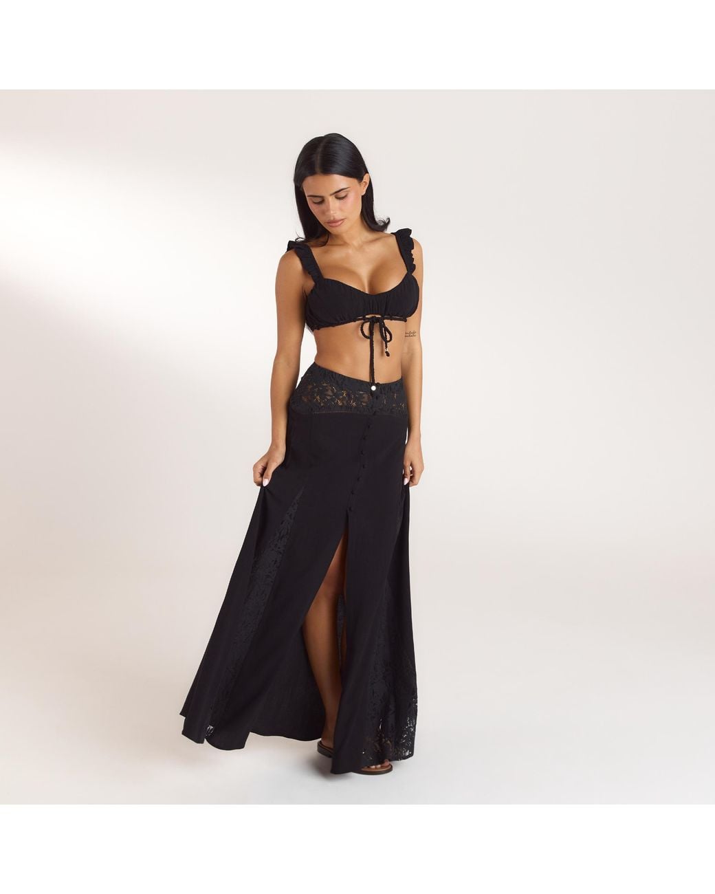 Lounge Maxi-Rok Met Kant in het Black