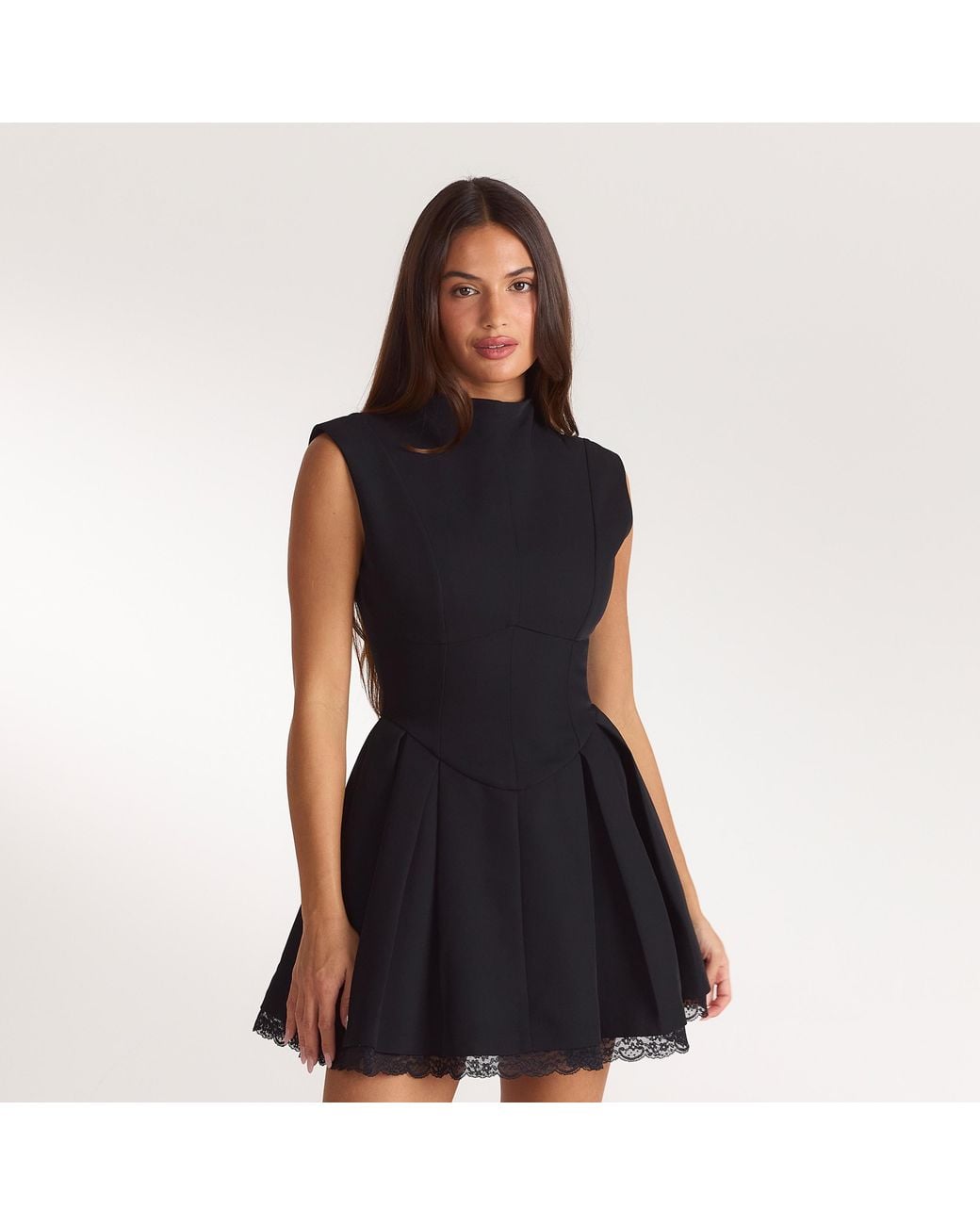 Lounge Black Pleated Cinched Mini Dress