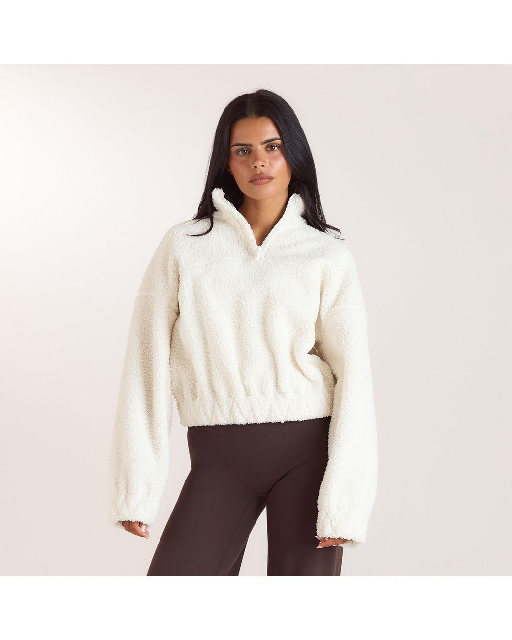 Lounge White Funnel-Neck Borg Fleece