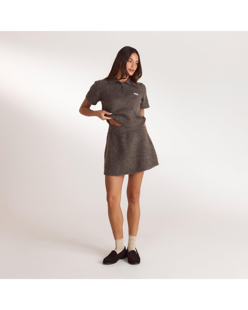 Lounge Gebreide Poloshirt in het Brown