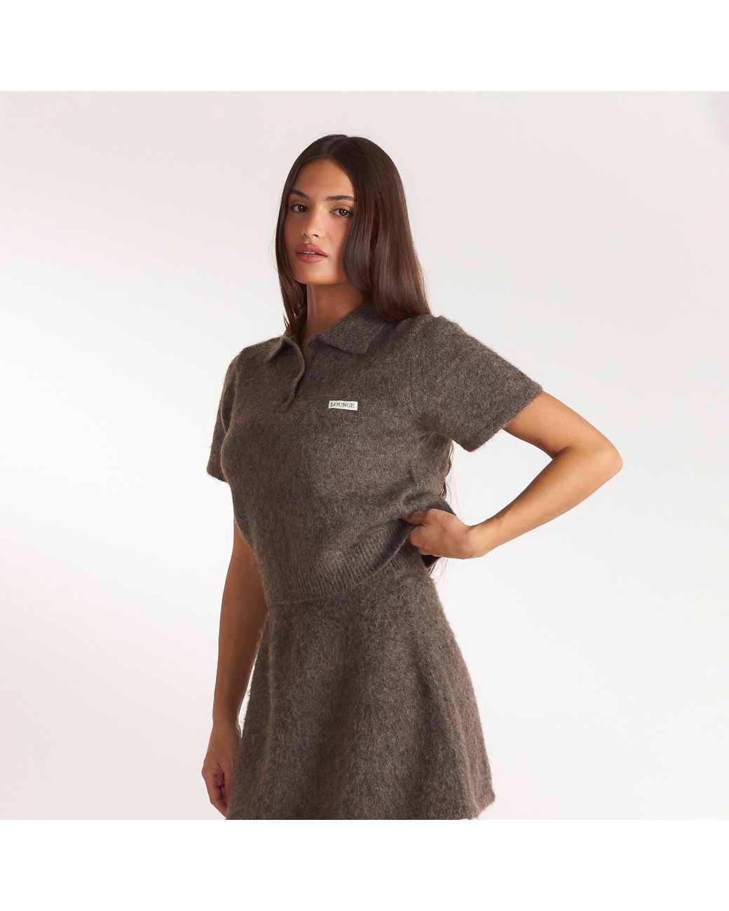 Lounge Gebreide Poloshirt in het Brown