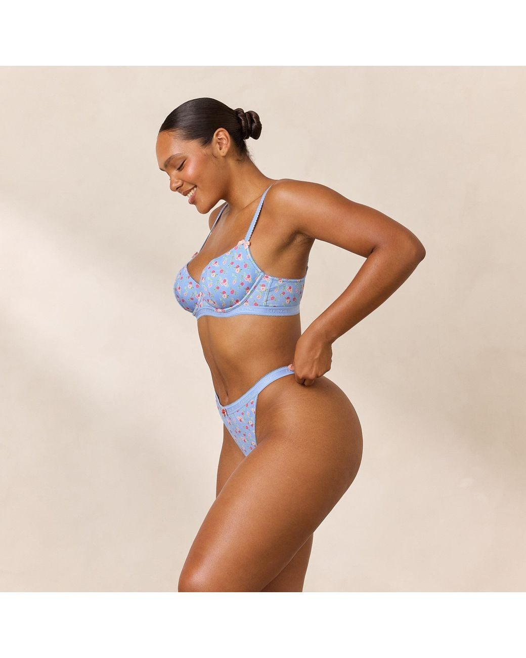 Lounge Blue Rosebud Ribbed Balcony Bra