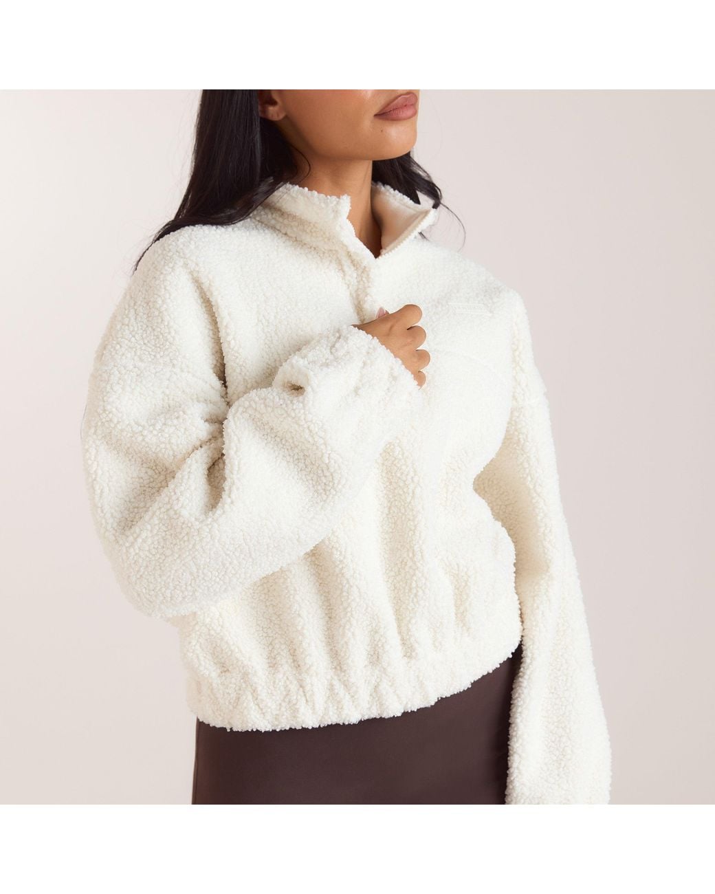Lounge White Funnel-Neck Borg Fleece