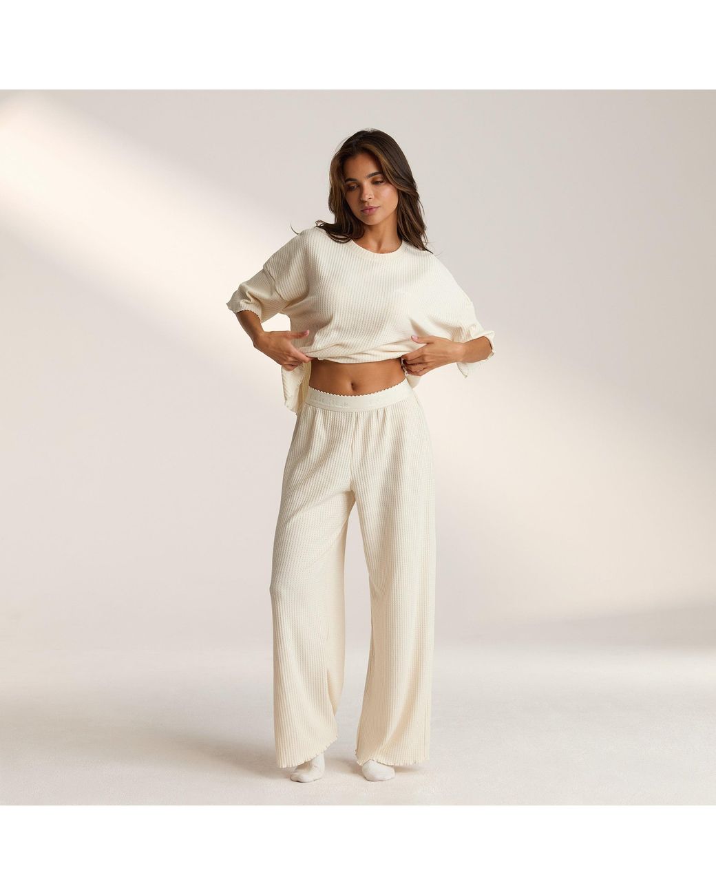 Lounge Soft Waffle Pyjama Broek in het Natural