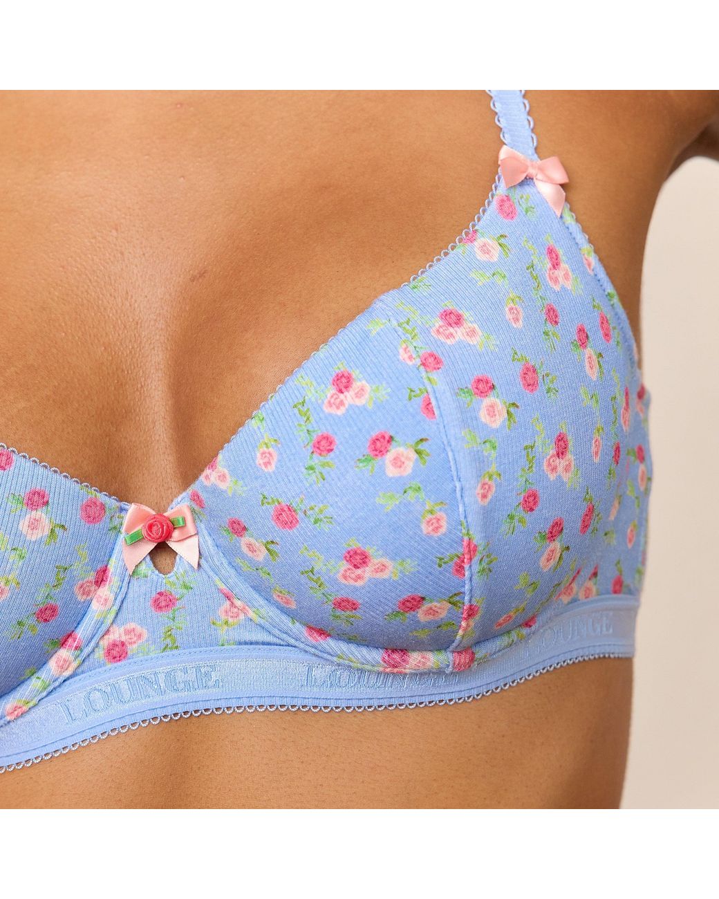 Lounge Blue Rosebud Ribbed Balcony Bra