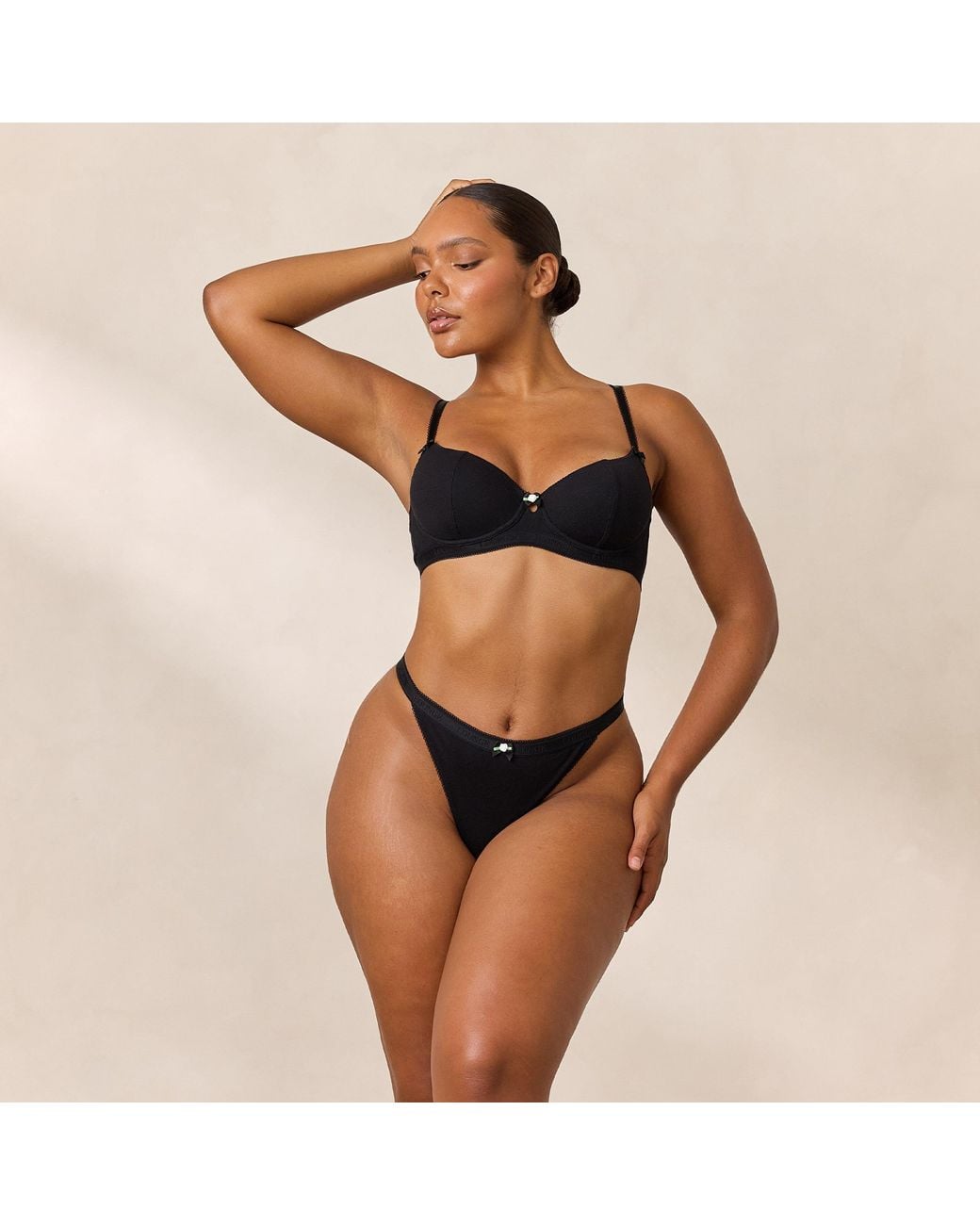 Lounge Black Rosebud Ribbed Balcony Bra