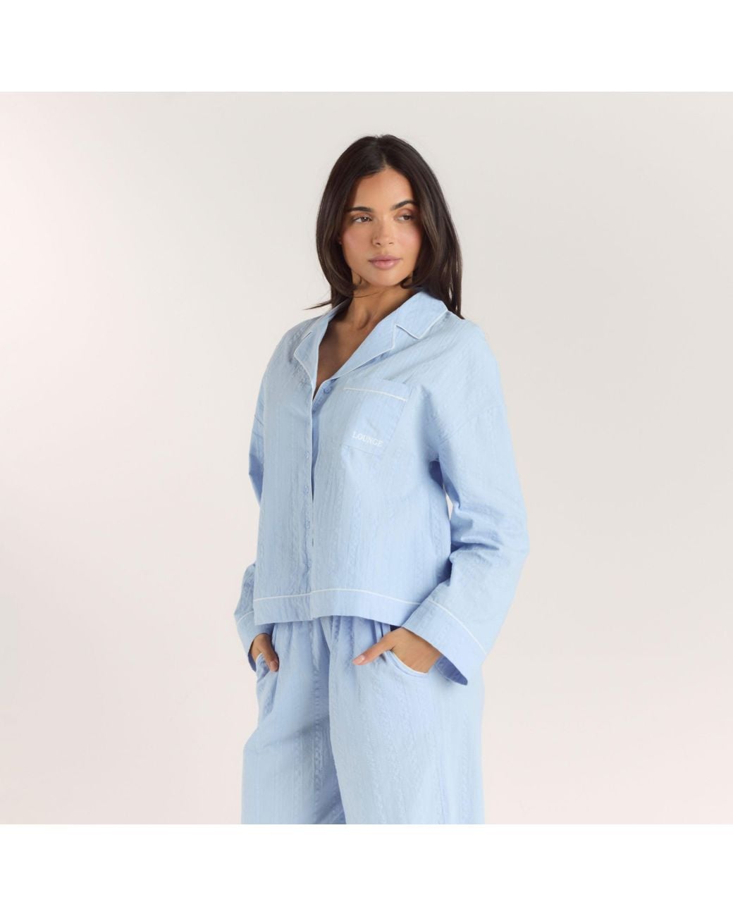 Lounge Blue Textured Cotton Pyjama Shirt