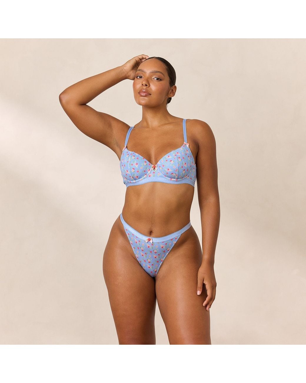 Lounge Blue Rosebud Ribbed Balcony Bra