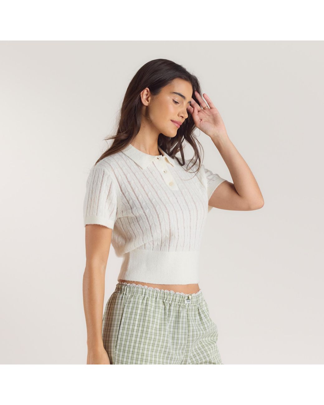 Lounge Sheer Gebreide Polo Top in het Gray