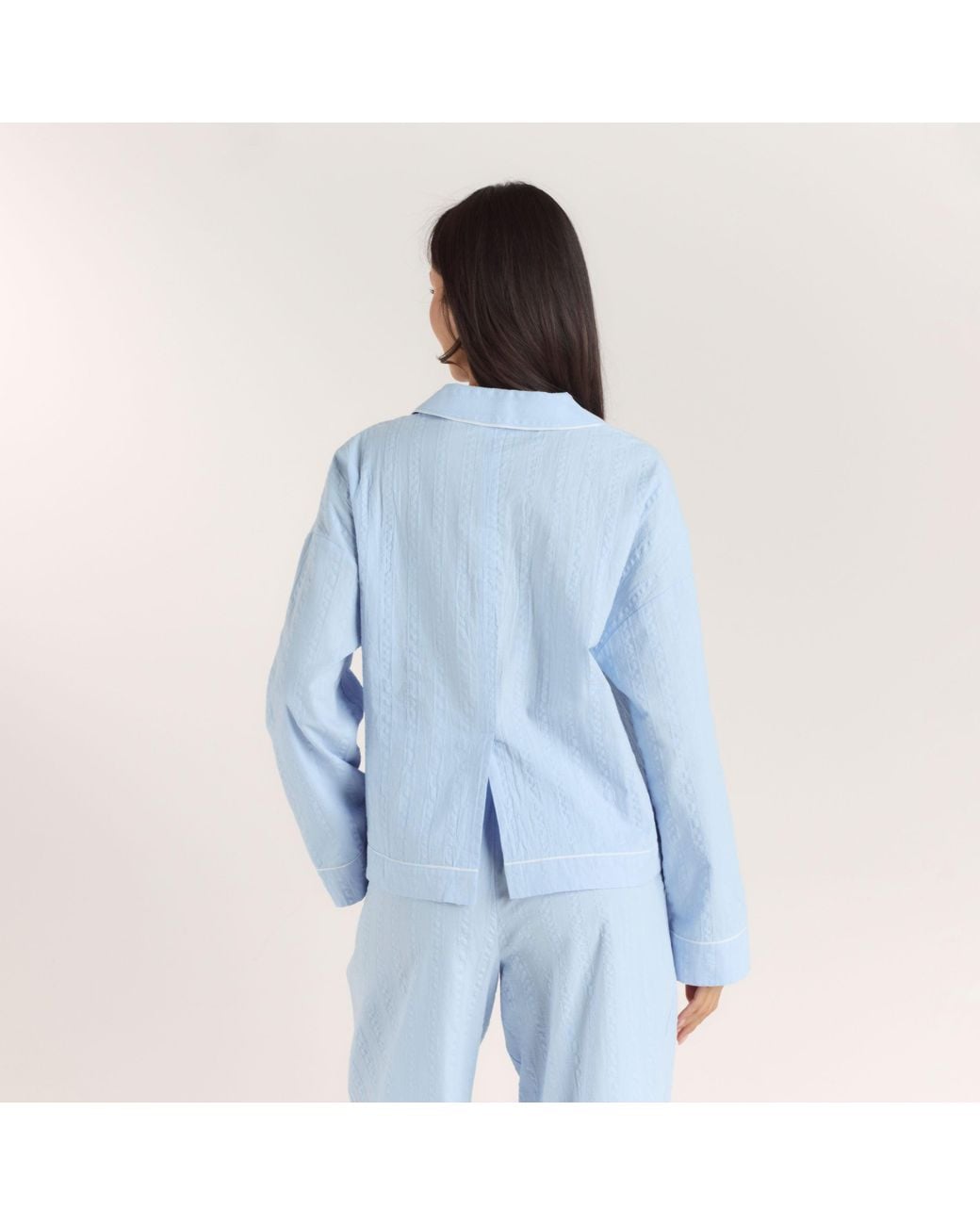Lounge Blue Textured Cotton Pyjama Shirt