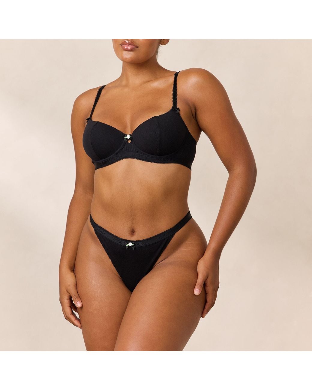 Lounge Black Rosebud Ribbed Balcony Bra