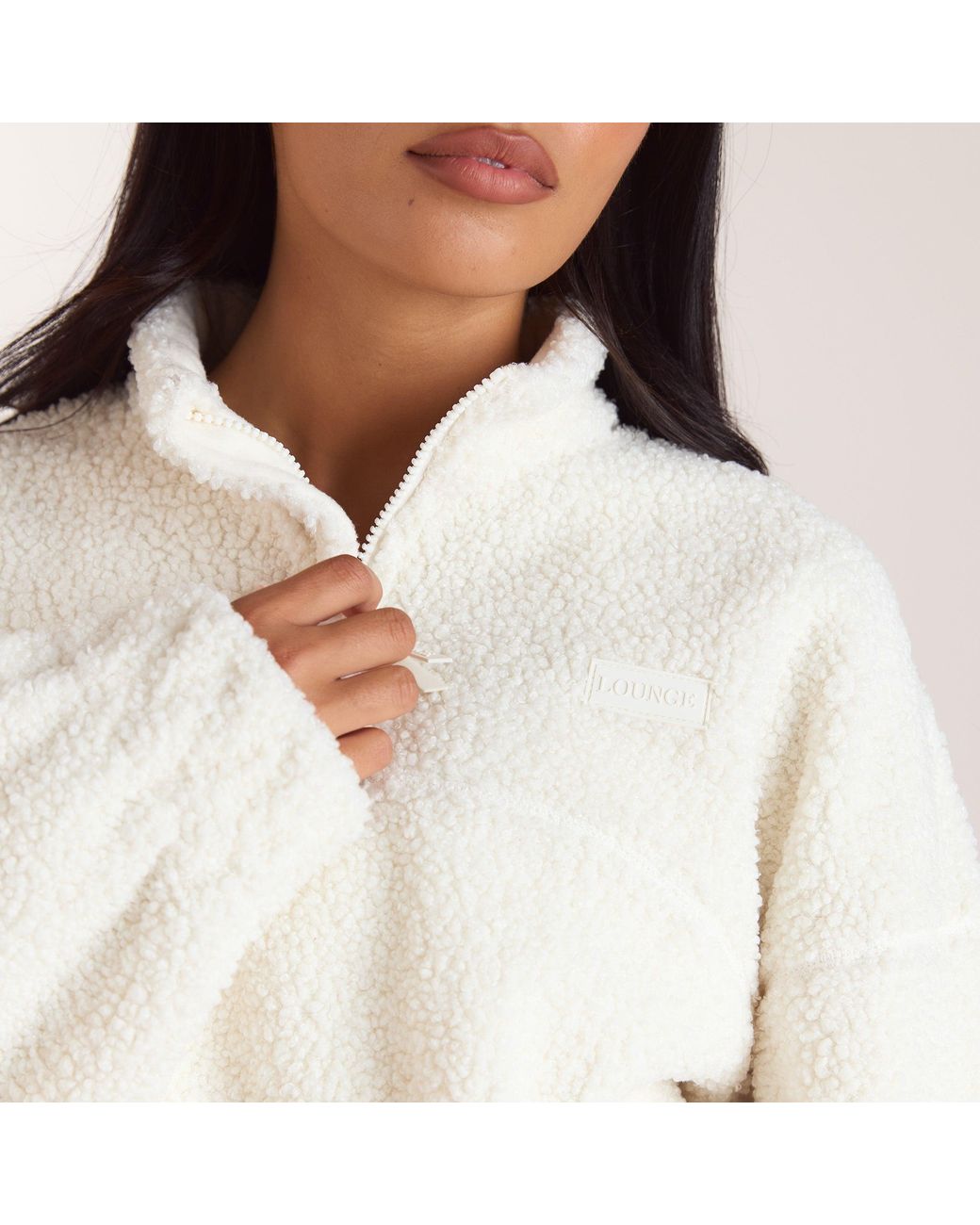 Lounge White Funnel-Neck Borg Fleece