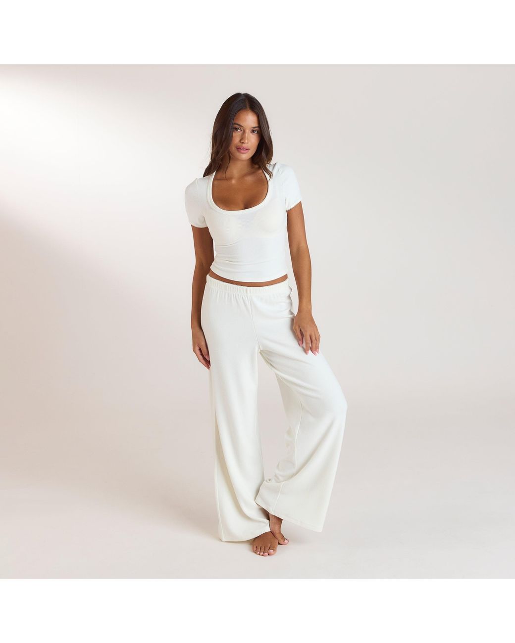 Lounge Ribbed Pyjama Broek in het White