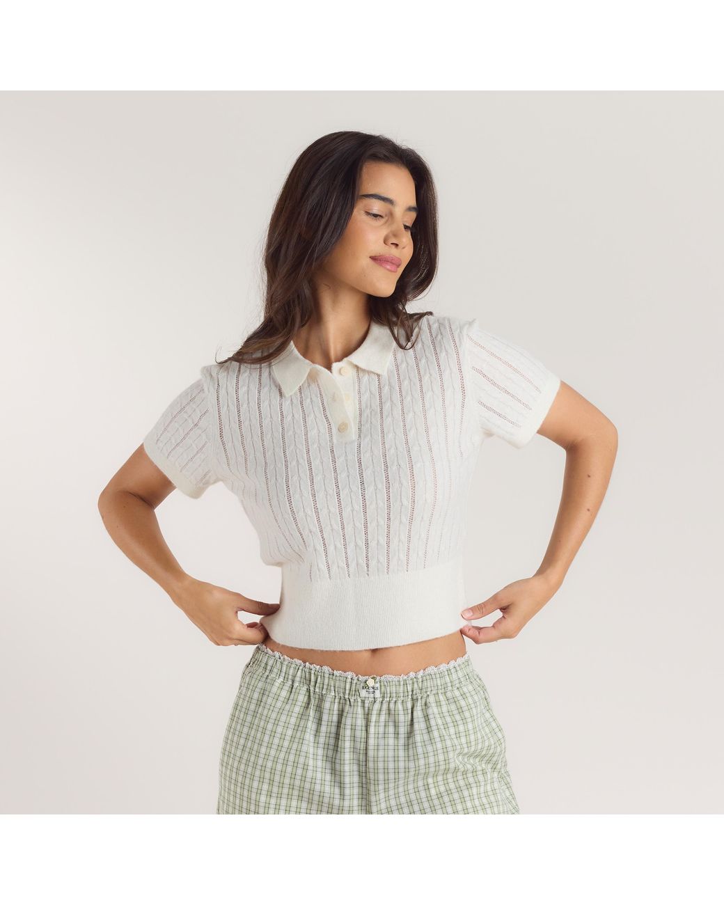 Lounge Sheer Gebreide Polo Top in het Gray