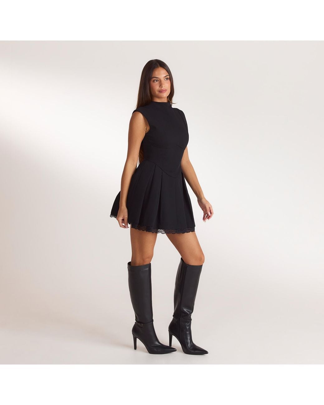 Lounge Black Pleated Cinched Mini Dress
