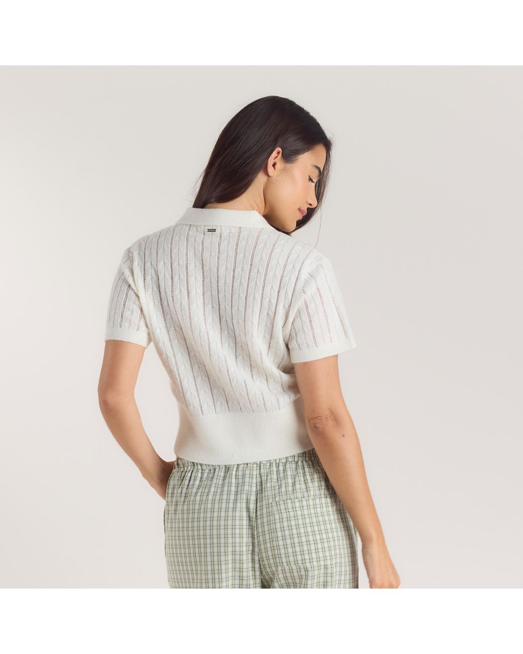 Lounge Sheer Gebreide Polo Top in het Gray