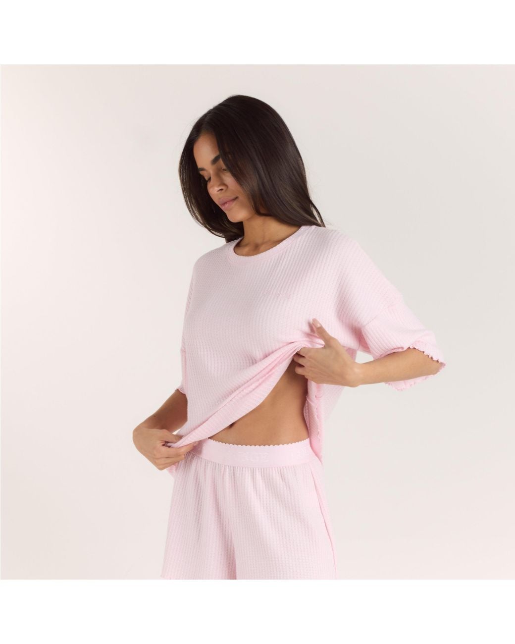 Lounge Soft Waffle Pyjama Top in het Pink