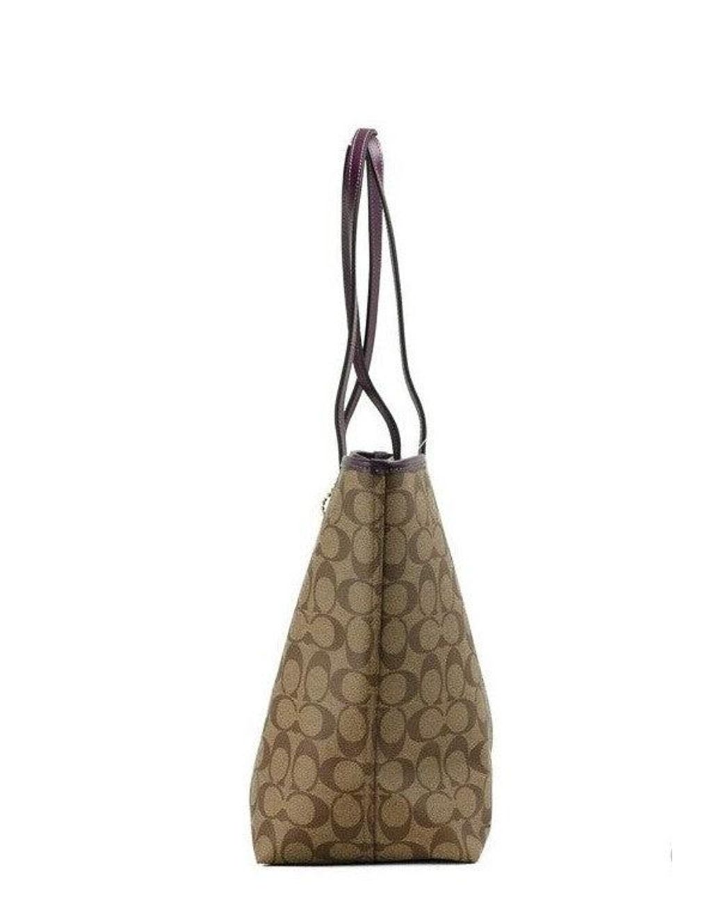COACH Signature Coated Canvas Khaki Boysenberry City Tote Shoulder Bag in  Brown for Men | Lyst