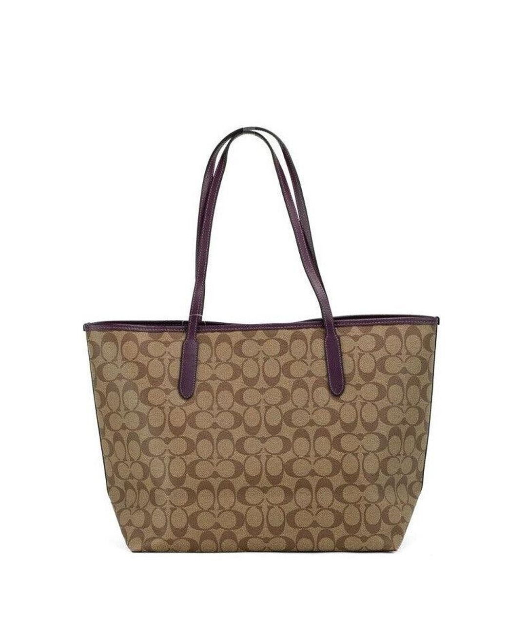 COACH Signature Coated Canvas Khaki Boysenberry City Tote Shoulder Bag in  Brown for Men | Lyst