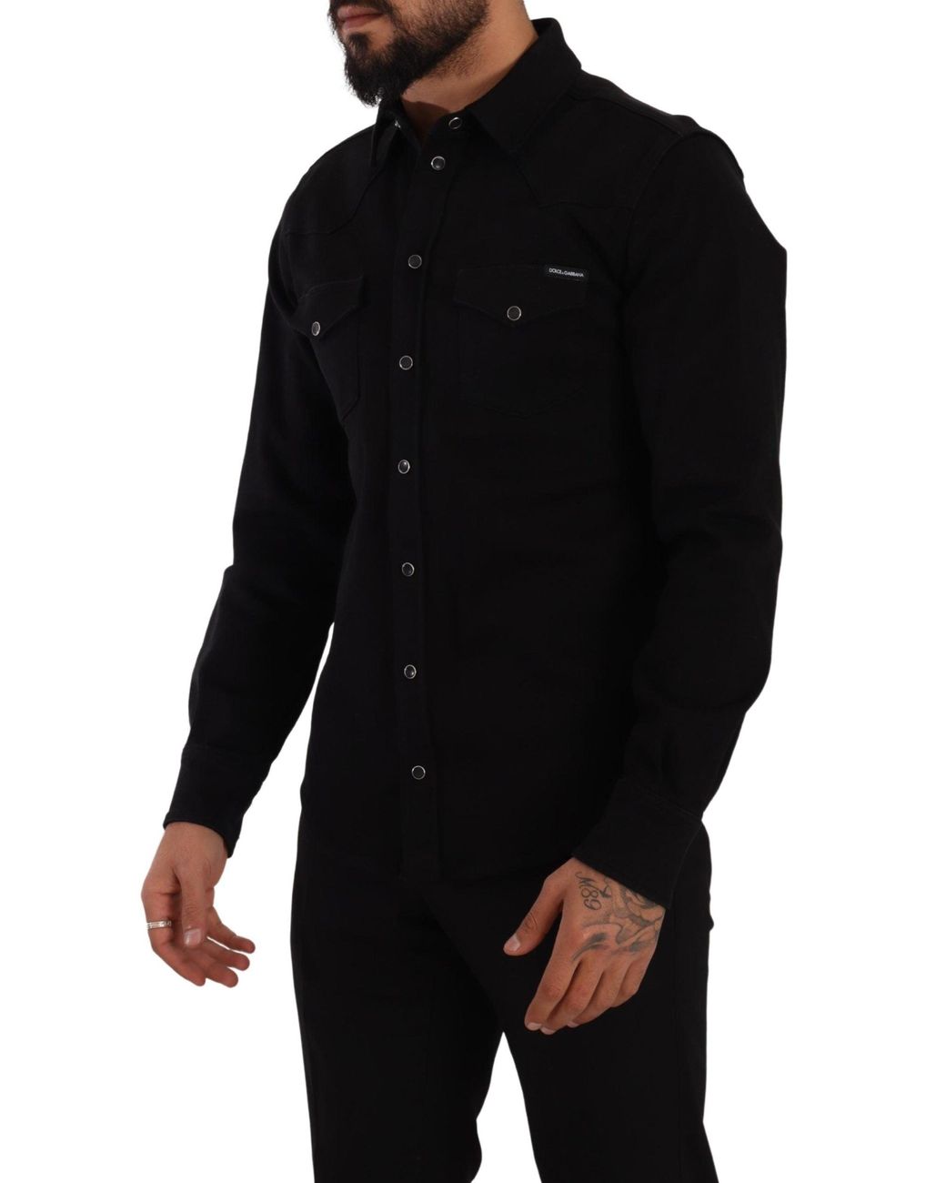 Dolce & Gabbana Black Slim Cotton Denim Stretch Shirt for Men | Lyst