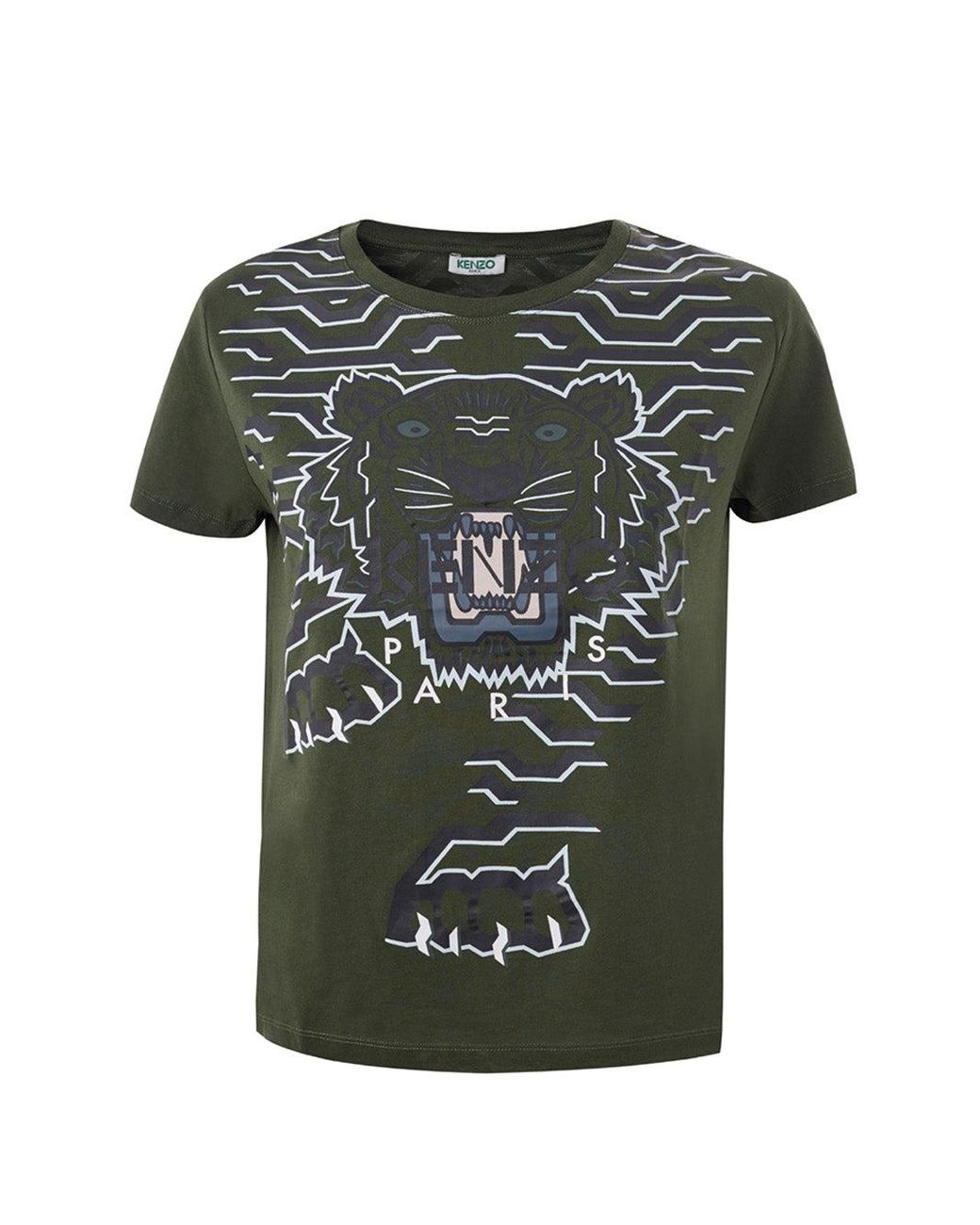 KENZO Green Cotton T-shirt With Contrasting Tiger Print for Men | Lyst