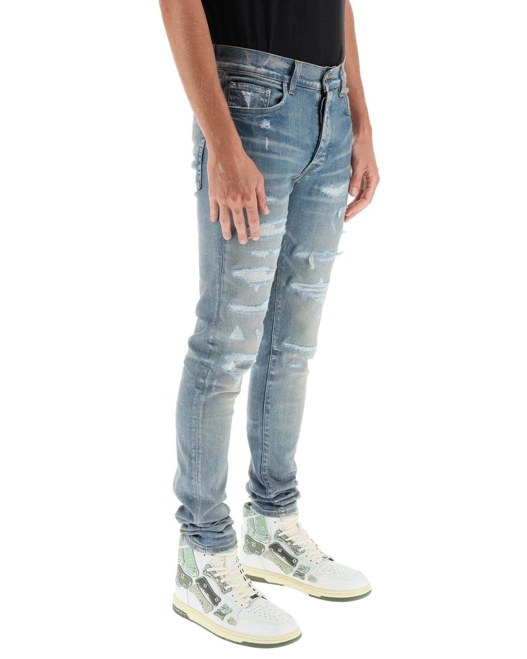 Amiri Distressed Skinny Jeans in Blue for Men | Lyst