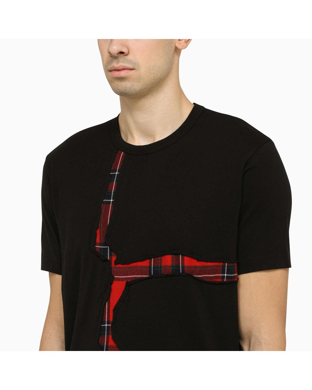 Comme des Garçons Black T Shirt With Tartan Detail for Men | Lyst
