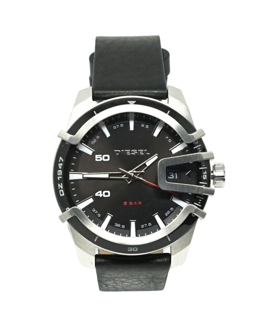 DIESEL Dz1947 Black Leather Strap Silver Watch in Metallic for Men