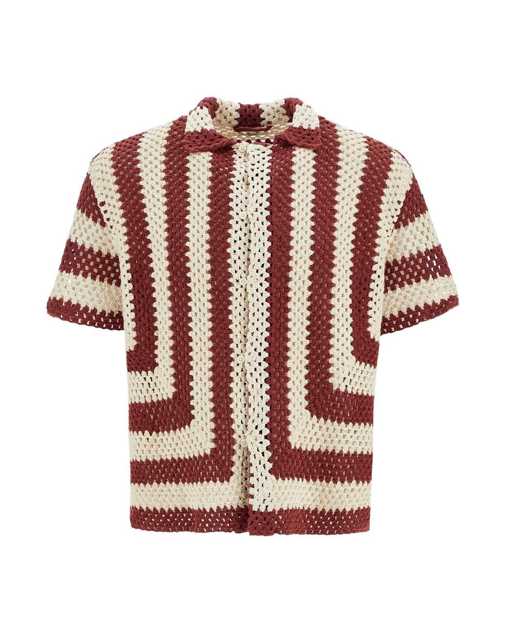 Bode Flagship Crochet Short Sleeve Shirt in Red for Men | Lyst