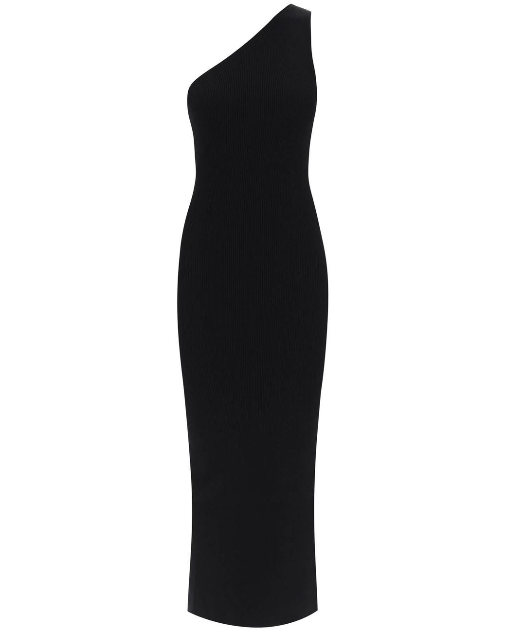 Totême One Shoulder Maxi Dress In Ribbed Knit in Black | Lyst