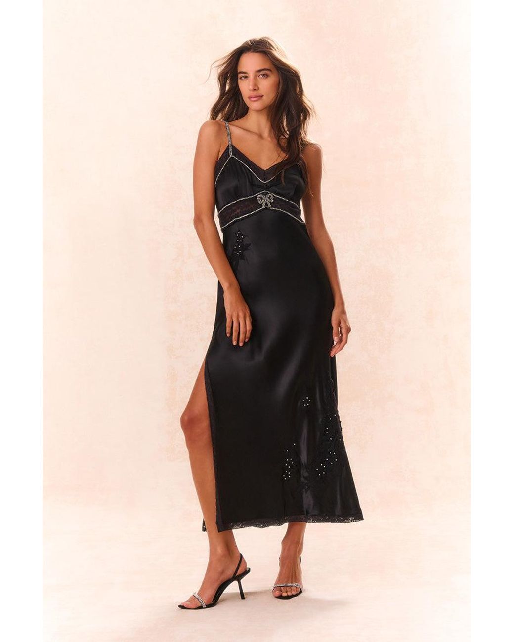sachin and babi light blue dress LoveShackFancy Valea Embellished Satin Maxi Dress For in Black