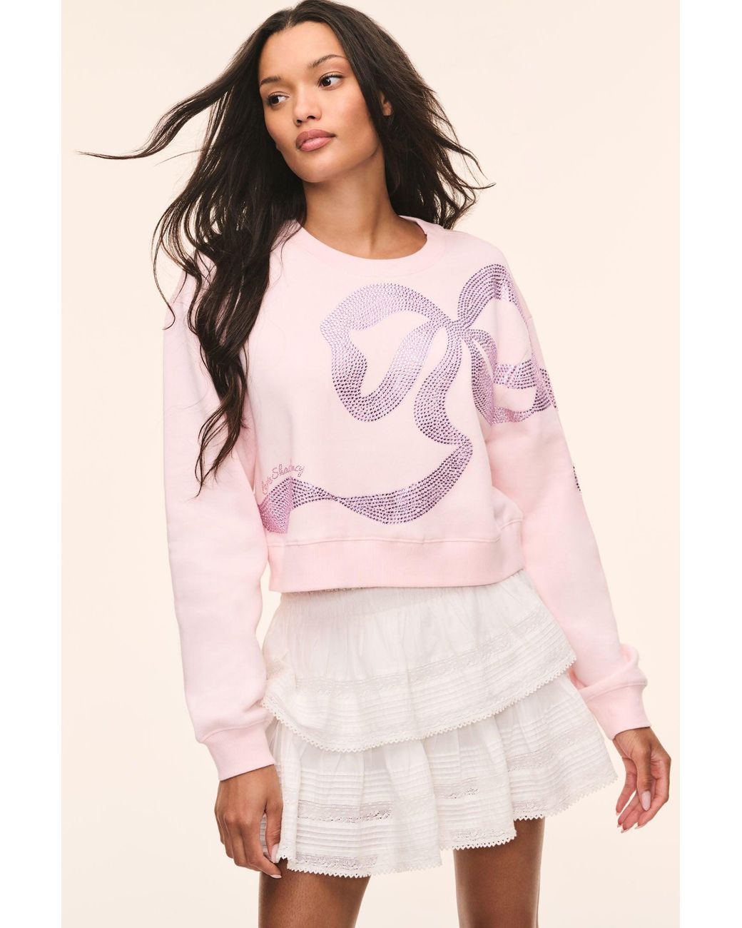 LoveShackFancy Pink Rylan Rhinestone Bow Pullover For