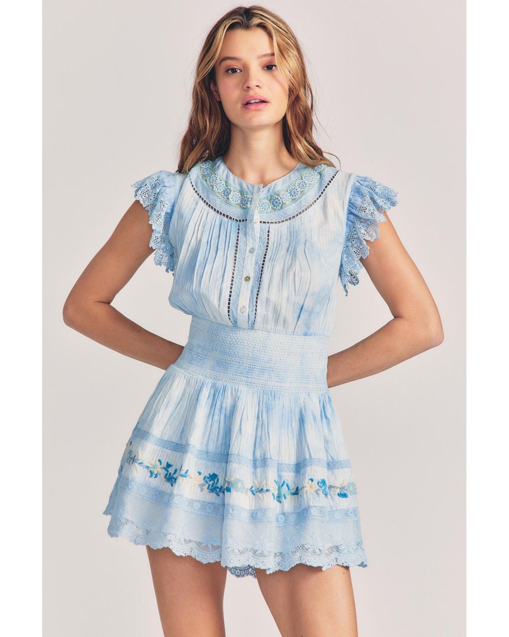 LoveShackFancy Fontana Mini Dress in Blue | Lyst