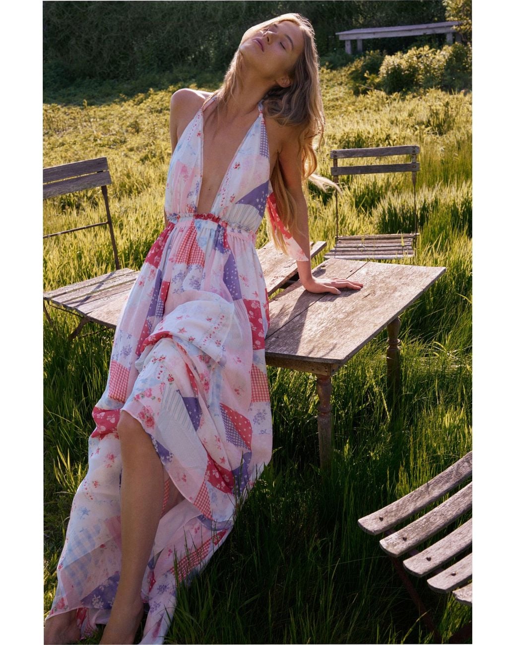 LoveShackFancy Pink Fancy Patchwork Halter Maxi Dress For