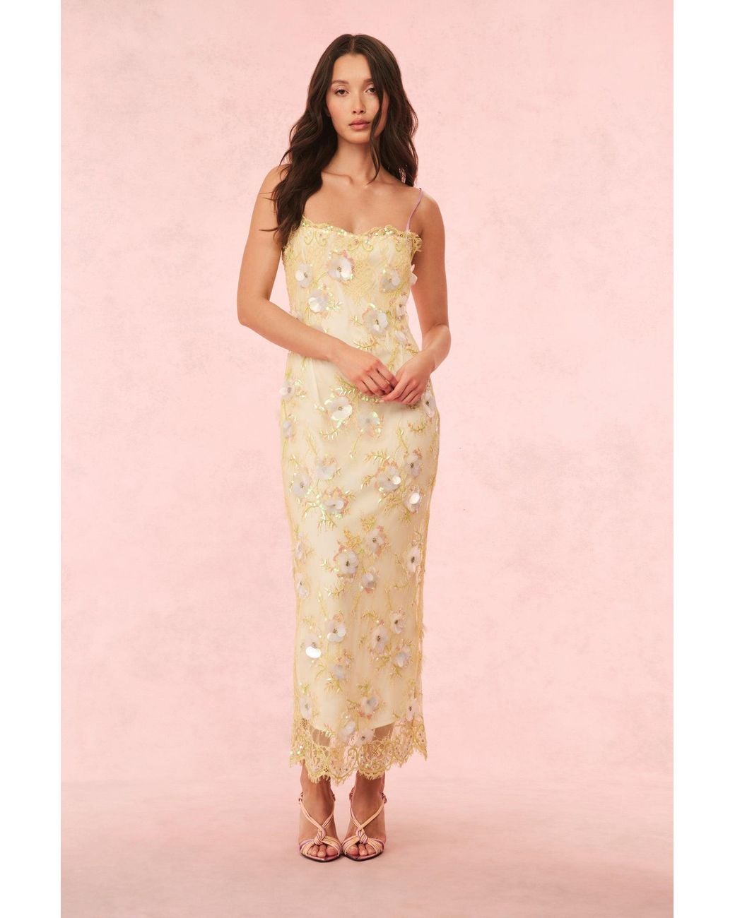 LoveShackFancy Emalia Embellished Lace Maxi Dress For in Pink | Lyst