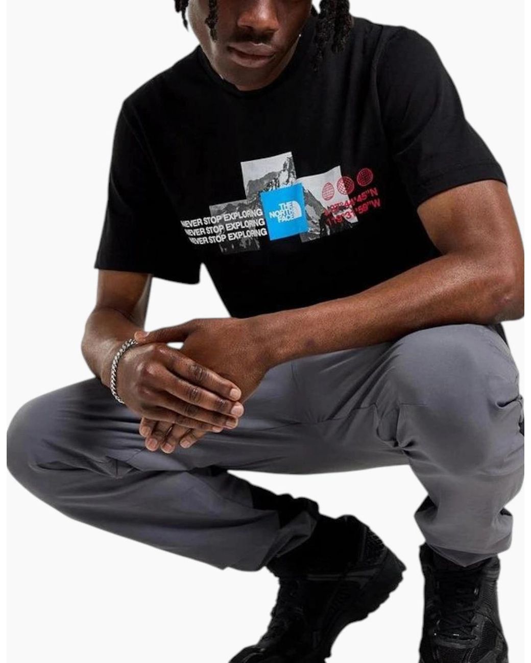 The North Face Black T Shirt Mountain Front Short Sleeve Graphic Print Cotton Tee for men