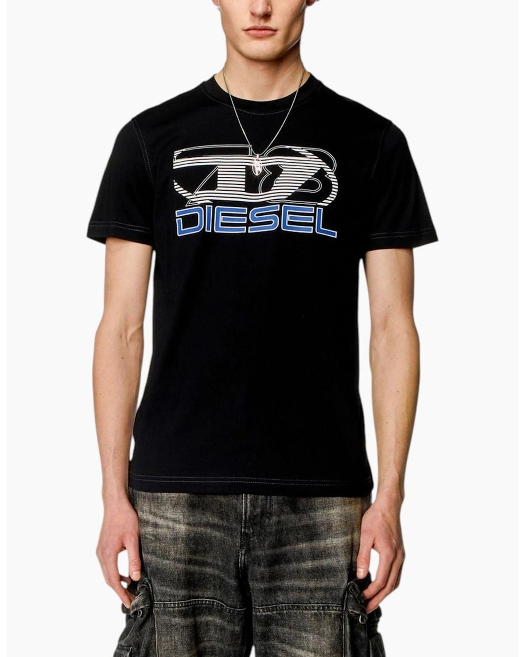 DIESEL Black T Shirts Diegor K74 Graphic Logo Tee for men