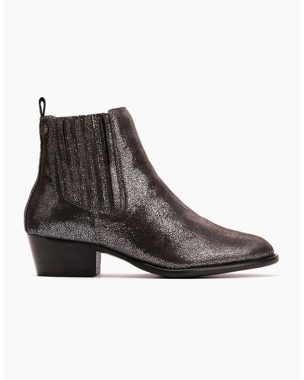 Osprey Black London The Janey Leather Gunmetal Ankle Boots