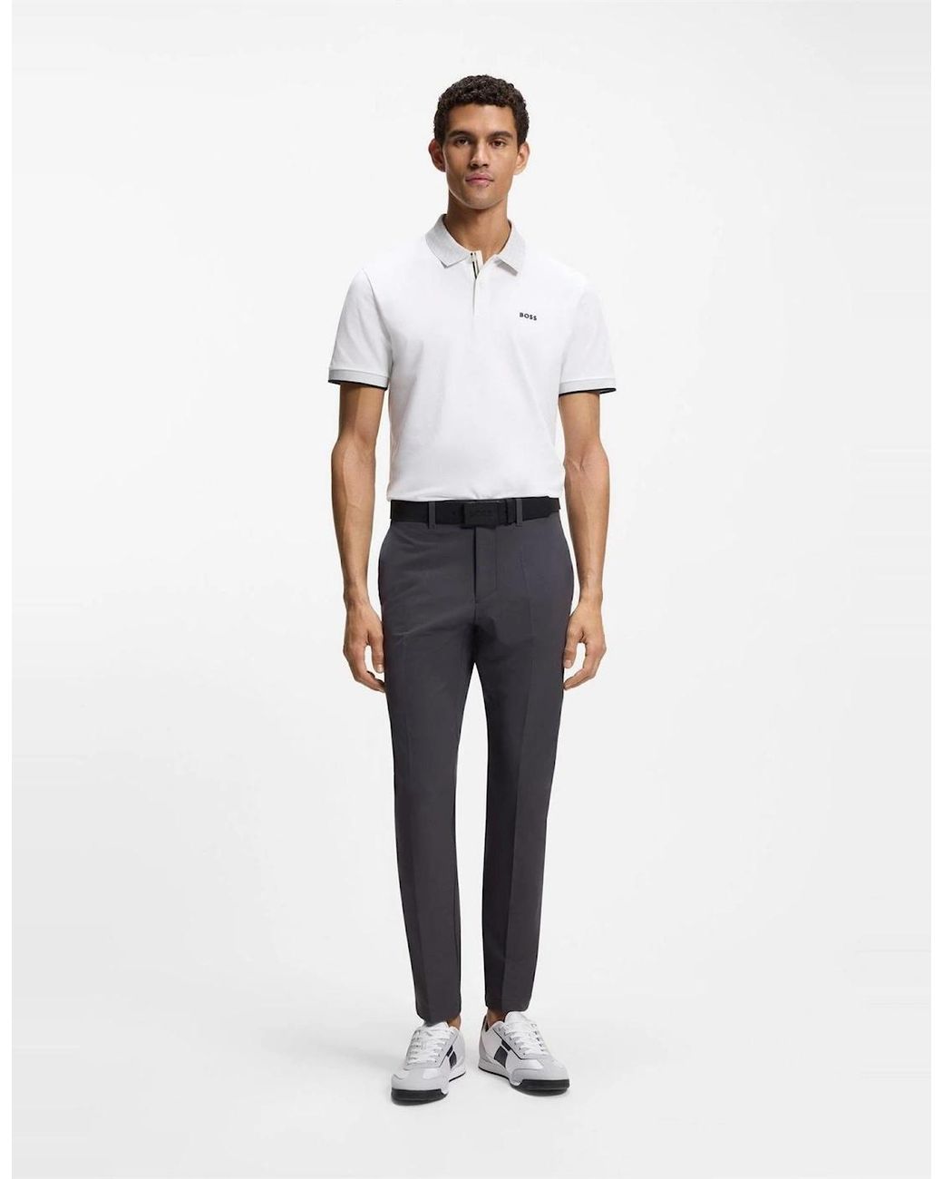 Boss White Wordmark Collared Neck Short Sleeve Regular Fit Polo Shirt for men