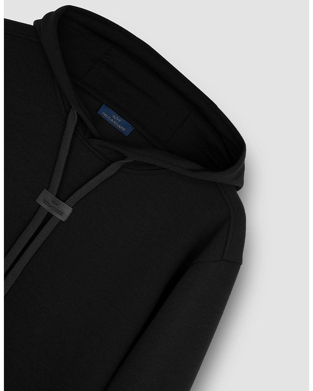 Paul & Shark Black Leather Badge Tech Hoodie