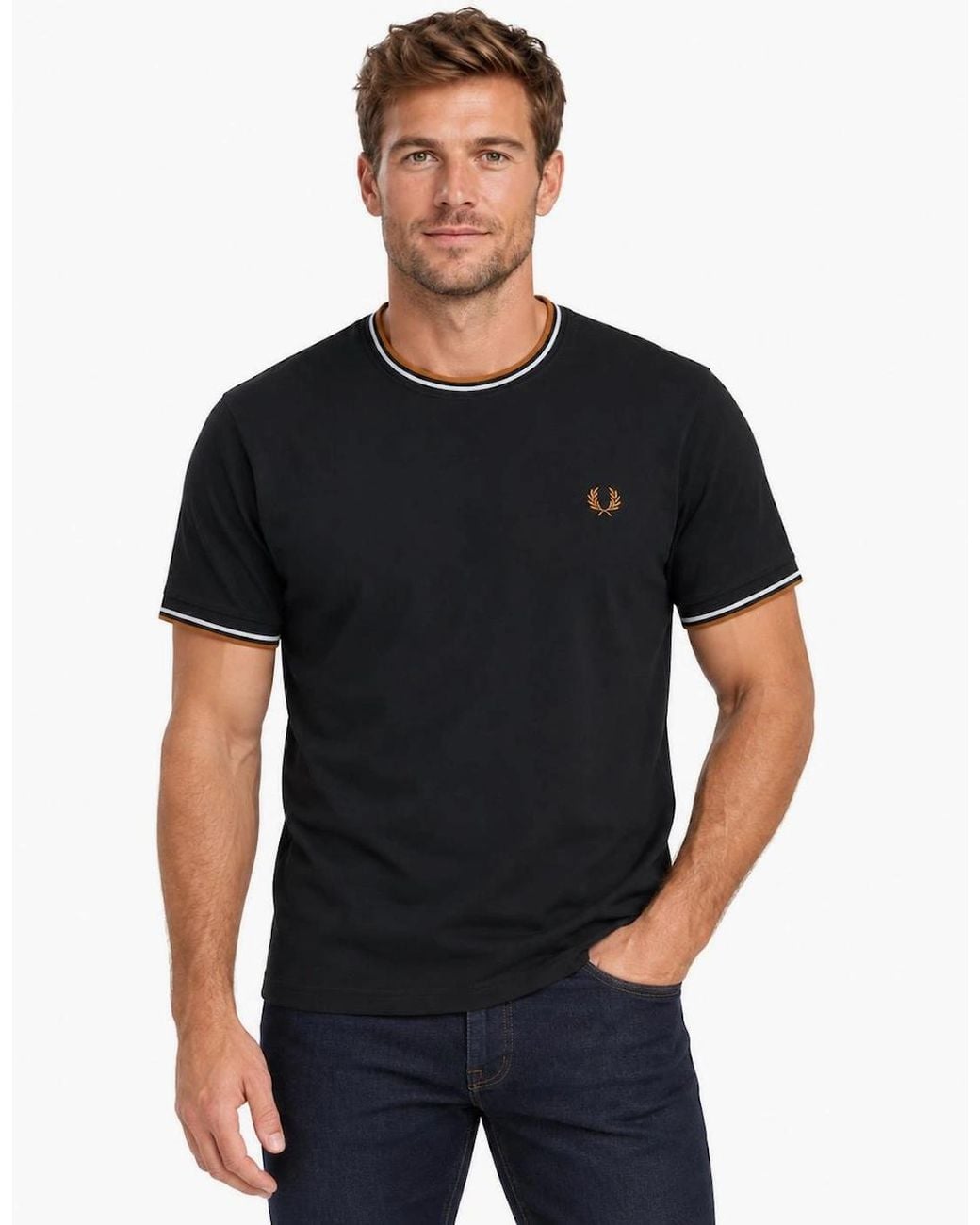 Fred Perry Black Twin Tipped T-Shirt Night/Dusky/Dark Caramel for men