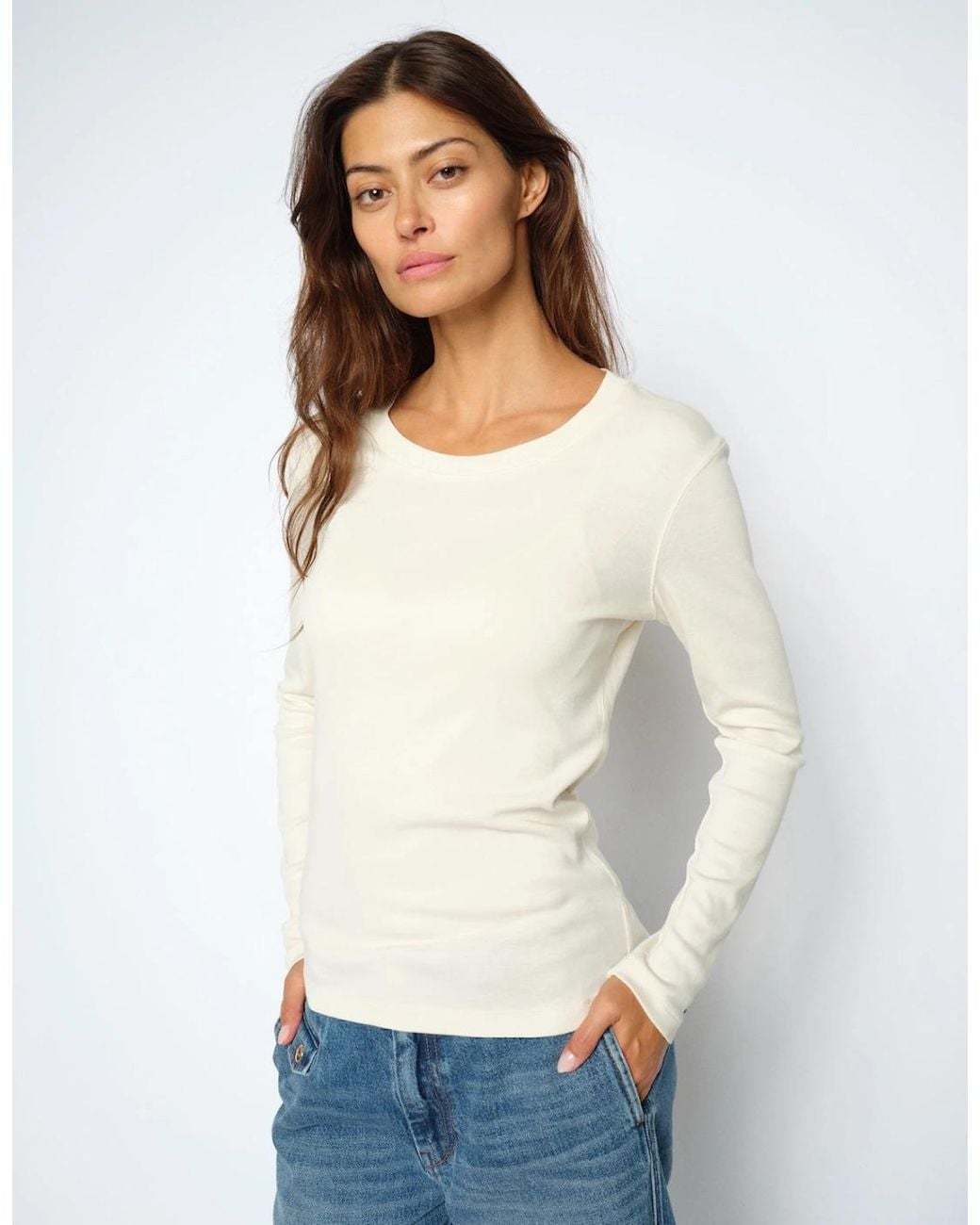 Mos Mosh White Mali O Neck Long Sleeve Tee