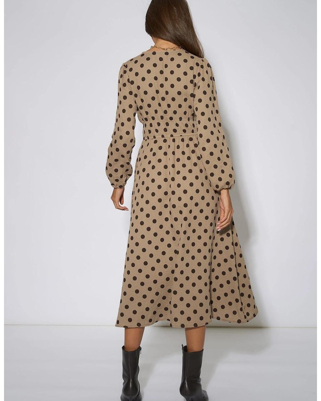 Gini London Natural Cotton Spot Skater Midi Dress